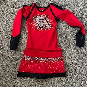 Fearless cheerleader/cheer uniform red and black with sparkles sizexxxs stretchy